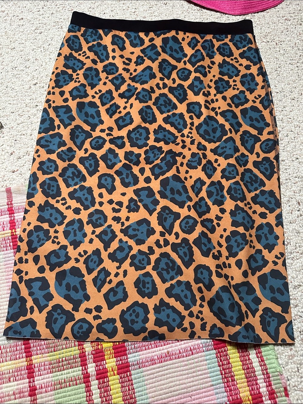 Topshop Blue and Tan Leopard Print Pencil Skirt